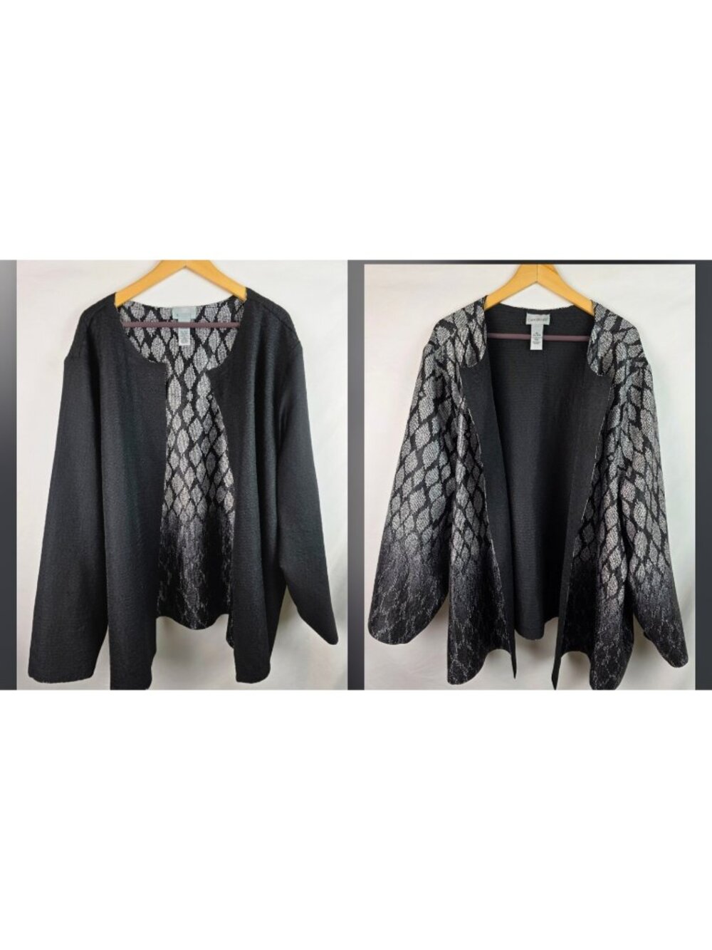 Catherines Womens Jacket Size 4X 230/32W Black Reversible Open Front Long Sleeve